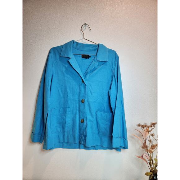 Pendleton Women’s M Linen Rayon Jacket Blue‎ Button Front Lightweight Casual - Picture 1 of 7